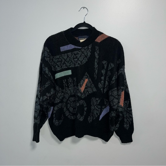 Vintage Asphalt Wool Blend Sweater Made in Canada Abstract Black Medium - Picture 3 of 10